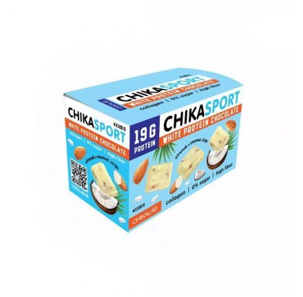 Шоколад белый с миндалем и кокосовыми чипсами Chikasport (100 г)